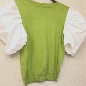 Sweater vest top shirt puffy sleeve boho cottage L
